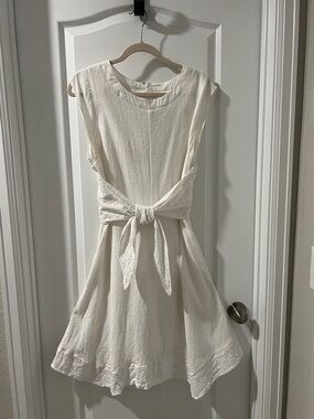 CAbi Cream Eyelet Tie-Waist Midi Dress